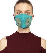 3-Ply Turquoise & Gold Art Silk Embellished Fabric Fashion Mask
