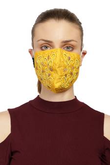 3-Ply Yellow & Gold Art Silk Embellished Fabric Fashion Mask