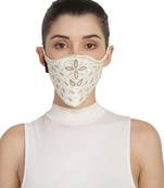 3-Ply White & Gold Art Silk Embellished Fabric Fashion Mask