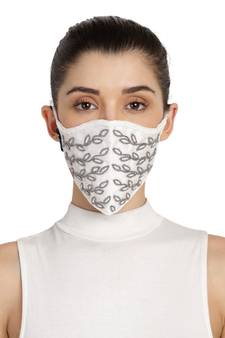 3-Ply White & Silver Art Silk Embellished Fabric Fashion Mask