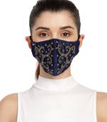  3-Ply Navy Blue & Multi Art Silk Embellished Fabric Fashion Mask