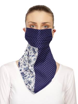 3-Ply Reusable Royal Blue & White Block Printed Cotton Scarf Style Fashion Mask 1