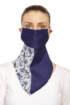 3-Ply Reusable Royal Blue & White Block Printed Cotton Scarf Style Fashion Mask
