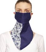3-Ply Reusable Royal Blue & White Block Printed Cotton Scarf Style Fashion Mask