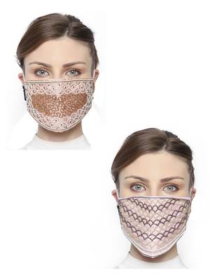 2 Multicolor 3-Ply Art Silk Embellished Fabric Fashion Mask 1