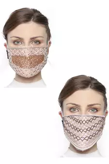 2 Multicolor 3-Ply Art Silk Embellished Fabric Fashion Mask