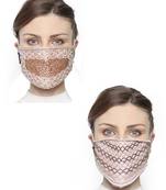 2 Multicolor 3-Ply Art Silk Embellished Fabric Fashion Mask