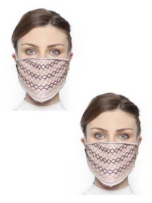 2 Pastel Pink & Multi 3-Ply Art Silk Embellished Fabric Fashion Mask 1