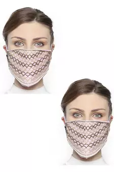 2 Pastel Pink & Multi 3-Ply Art Silk Embellished Fabric Fashion Mask