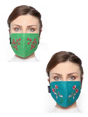 2 Multicolor 3-Ply Cotton Floral Embroidered Fabric Fashion Mask 1