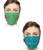 2 Multicolor 3-Ply Cotton Floral Embroidered Fabric Fashion Mask