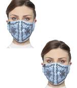 2 Pastel Blue & Silver 3-Ply Art Silk Floral Embellished Fabric Fashion Mask