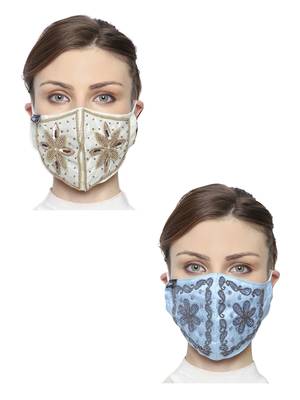 2 Multicolor 3-Ply Art Silk Embellished Fabric Fashion Mask 1