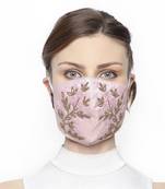 3-Ply Baby Pink & Gold Antique Art Silk Embellished Fabric Fashion Mask