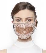 3-Ply Peach, White & Gold Art Silk Embellished Fabric Fashion Mask