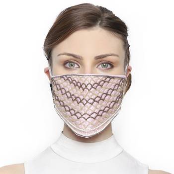 3-Ply Pastel Pink & Multi Art Silk Embellished Fabric Fashion Mask 1