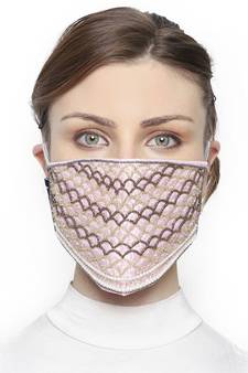 3-Ply Pastel Pink & Multi Art Silk Embellished Fabric Fashion Mask