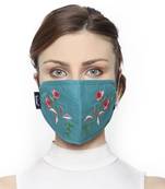 3-Ply Turquoise & Multi Cotton Floral Embroidered Fabric Fashion Mask