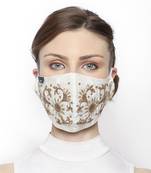 3-Ply White & Gold Art Silk Embellished Fabric Fashion Mask