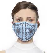 3-Ply Pastel Blue & Silver Art Silk Floral Embellished Fabric Fashion Mask