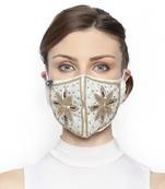 3-Ply White & Gold Art Silk Embellished Fabric Fashion Mask