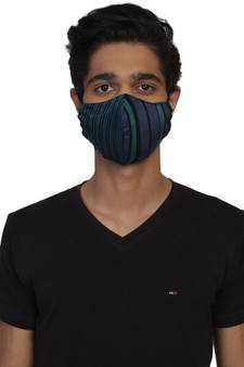 3-Ply Reusable Turquoise & Multi Woven Striped Viscose Fabric Fashion Mask