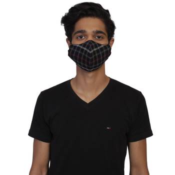 3-Ply Reusable Black & Multi Checked Viscose Fabric Fashion Mask 1