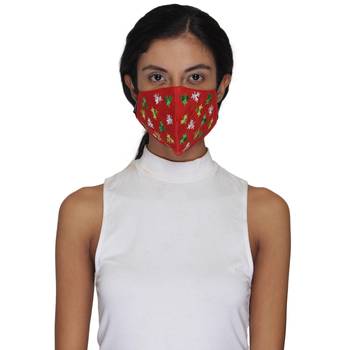3-Ply Reusable Red & Multi Embroidered Cotton Fabric Fashion Mask 1