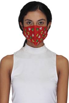 3-Ply Reusable Red & Multi Embroidered Cotton Fabric Fashion Mask