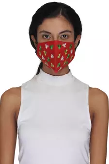 3-Ply Reusable Red & Multi Embroidered Cotton Fabric Fashion Mask