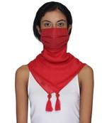 3-Ply Reusable Red Solid Cotton Tesselled Scarf Style Fashion Mask