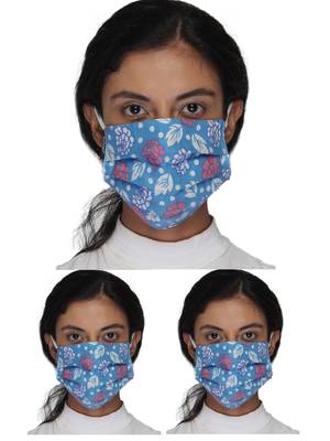 3 Blue & Multi 3-Ply Reusable Printed Cotton Fabric Fashion Mask 1