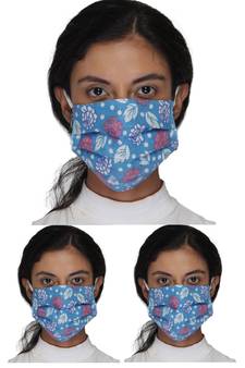 3 Blue & Multi 3-Ply Reusable Printed Cotton Fabric Fashion Mask