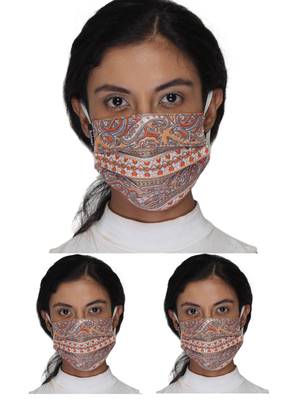 3 Orange & Multi 3-Ply Reusable Printed Cotton Fabric Fashion Mask 1