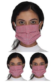 3 Red & White 3-Ply Reusable Checkered Cotton Fabric Fashion Mask