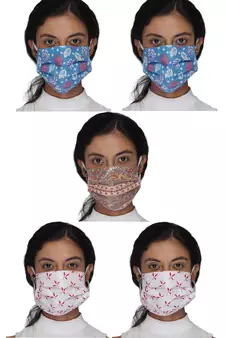 Anekaant 5 Multicolor 3-Ply Reusable Cotton Printed Fabric Fashion Mask