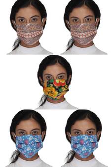 5 Multicolor 3-Ply Reusable Cotton Printed Fabric Fashion Mask