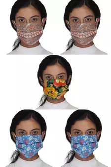 5 Multicolor 3-Ply Reusable Cotton Printed Fabric Fashion Mask