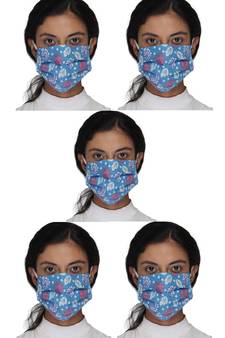 5 Blue & Multi 3-Ply Reusable Printed Cotton Fabric Fashion Mask