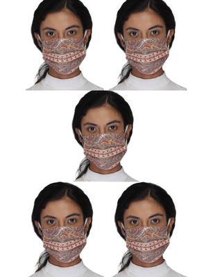 5 Orange & Multi 3-Ply Reusable Printed Cotton Fabric Fashion Mask 1
