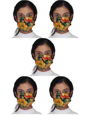 5 Black & Multi 3-Ply Reusable Printed Cotton Fabric Fashion Mask 1