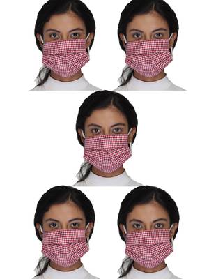 5 Red & White 3-Ply Reusable Checkered Cotton Fabric Fashion Mask 1