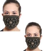2 Black & Copper 3-Ply Reusable Art Silk Embroidered Fabric Fashion Mask