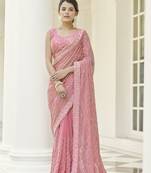 Baby Pink Color Georgette base Designer Saree with Thread & Sequins Work