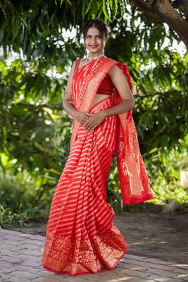 Red woven banarasi saree with blouse 1