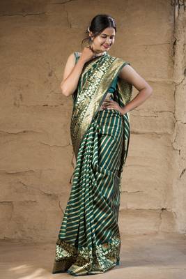 Green woven banarasi saree with blouse 1
