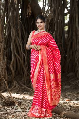 Pink woven banarasi saree with blouse 1