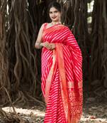 Pink woven banarasi saree with blouse