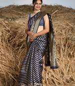 Navy blue woven banarasi saree with blouse