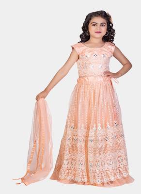 Peach Real Mirror Hand Work Net Lehenga Choli with Stunning Tessel 2